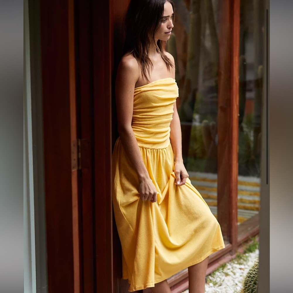 Free People Adore You Midi Dress Cotton Linen Blend NWT